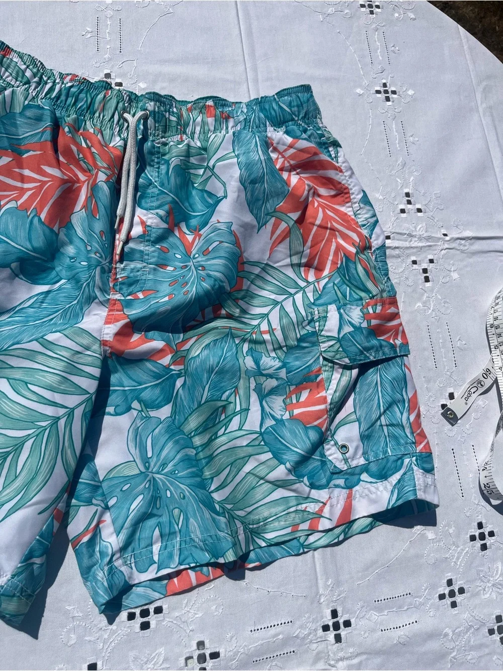 croft & barrow Teal & Coral Tropical Print Men's Athletic Shorts
